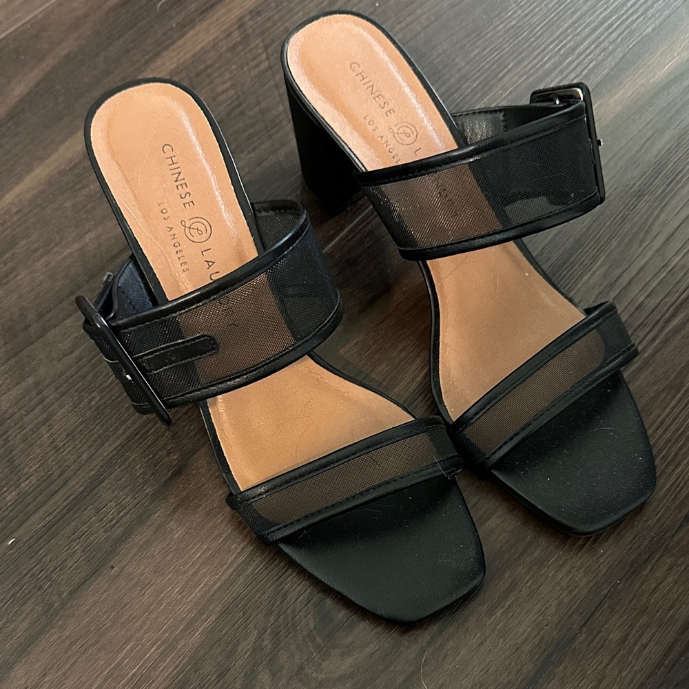 Chinese Laundry Black Mesh Strap Heels